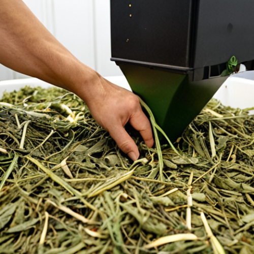 Home 6 A close-up shot of agricultural waste (like vine clippings) being processed into biodegradable packaging in a modern facility in Portugal. Show the transformation from raw material to finished product, highlighting the innovative and sustainable process.