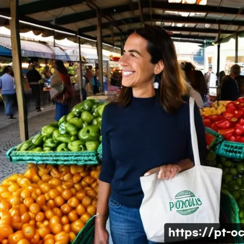 대체 플라스틱 소재의 소비자 행동 변화 - **Prompt 1: A Conscious Shopping Experience in Lisbon**
"A vibrant, medium-shot photograph of a ...