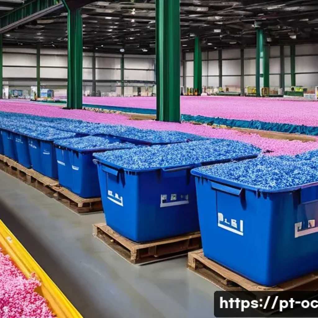 재활용 플라스틱의 대체 가능성 분석 - **Prompt:** "A vibrant and clean scene inside a state-of-the-art recycling facility, showcasing adva...
