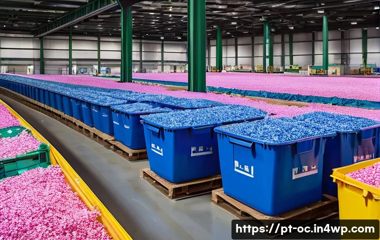 재활용 플라스틱의 대체 가능성 분석 - **Prompt:** "A vibrant and clean scene inside a state-of-the-art recycling facility, showcasing adva...