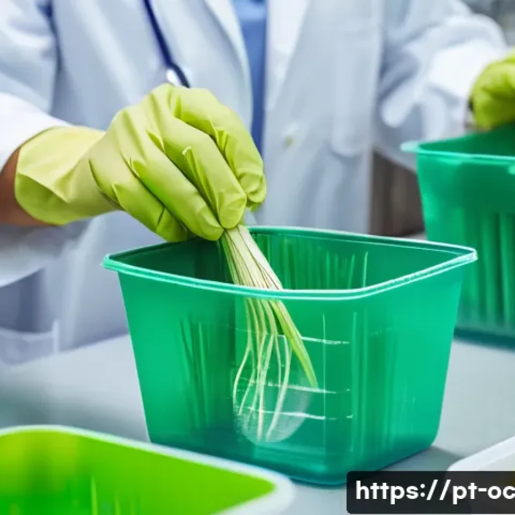 대체 플라스틱 소재의 글로벌 트렌드 - **Prompt for Bioplastics: "The Revolution of Bioplastics"**
A vibrant, modern laboratory setting...