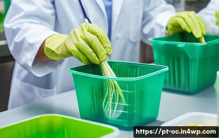 대체 플라스틱 소재의 글로벌 트렌드 - **Prompt for Bioplastics: "The Revolution of Bioplastics"**
A vibrant, modern laboratory setting...