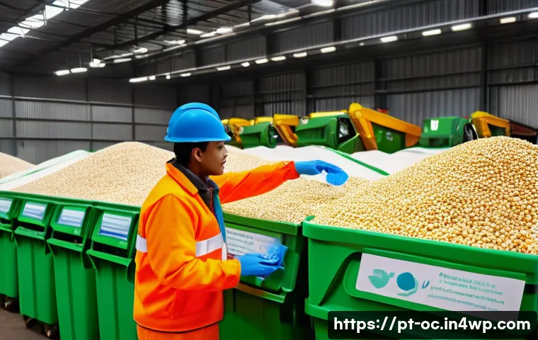대체 플라스틱 소재의 장기적 효과 - A vibrant Brazilian urban recycling center scene showcasing advanced AI-powered sorting machines sep...