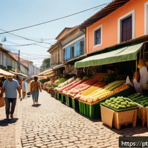 Home 17 대체 플라스틱 소재의 환경적 장점 - A vibrant and detailed scene showing a bustling Brazilian street market with vendors selling fruits ...